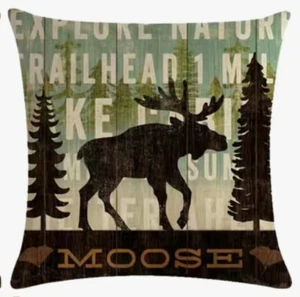Moose Rustic Cabin Lodge Hunting Man Cave Throw Pillow Cover Holiday Home Decor - Picture 1 of 4