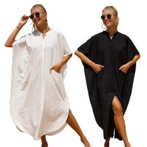 Bathing Suit Cover Up Bikinis Swimsuit Coverups Buttons Down Beach Dress Shirt - Picture 1 of 10