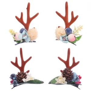 2 Pairs Christmas Hair Clips Antlers Berry Hairpins Barrettes Photography Props - Picture 1 of 12