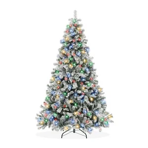 7.5FT Pre-Lit Snow Flocked Artificial Christmas Tree - White, Multicolor Lights - Picture 1 of 1
