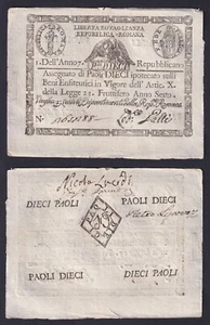 Billet Italie - Etats Papaux.10 Paoli 1798 P S540d Fds / UNC - Picture 1 of 1