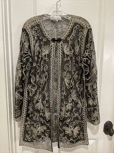 Sophie Chang Studio Black Gold Sheer Elegant Evening Jacket Cardigan Womens L - Picture 1 of 4