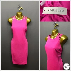 NUEVO Vestido ceñido al cuerpo rosa brillante River Island Reino Unido 16 EUR 44 EE. UU. 12 - Imagen 1 de 14