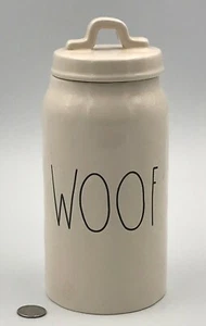 Bote de golosinas para perros WOOF MAGENTA (RAE DUNN) cerámica marfil 9,5" - Imagen 1 de 6