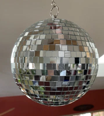 Bola Discoteca Grande Plateada 8" Adorno de Navidad Espejado Vintage Foto 1 de 4
