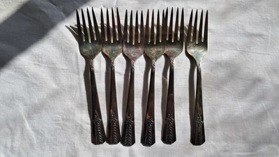 Juego de 6 tenedores de ensalada chapados en plata de colección platos de plata Vernon  Foto 1 de 4