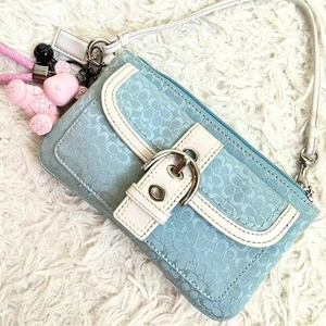 Bolso de Mano Coach Mini Soho De Colección Cuero Azul Claro Y2K Hobo Hebilla Bolsa Cartera - Imagen 1 de 24