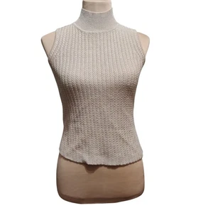 St Michael Marks Spencer S Beige Struktur Strick Ärmellos Stehkragen Top Vintage - Bild 1 von 8