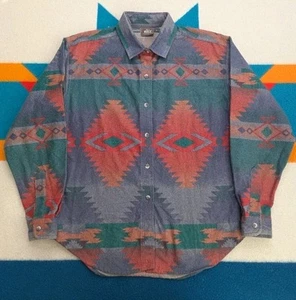 Vintage Woolrich Aztec Flannel Shirt Made In USA Southwestern Button Down Medium - Picture 1 of 5