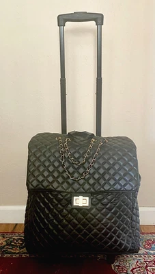 Designer style Faux Leather black Quilted Roller Luggage Bag Travel Carry On - Image 1 of 4