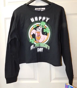 Women's Juniors Long Sleeve Spongebob Squarepants Graphic Cropped T-Shirt Size L - Picture 1 of 6