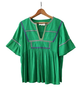 BA&SH Green Peasant Blouse Embroidered Detail Women's Size M - Bild 1 von 9