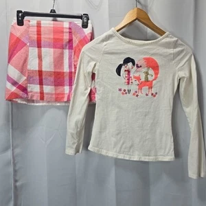 Gymboree 2pc Outfit Pink Plaid Adjustable Skirt LS Shirt Girls 12 Fox Bunny - Picture 1 of 10