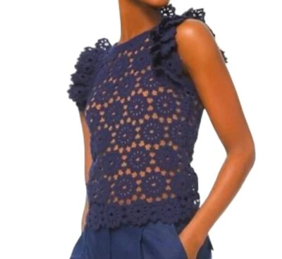 Top Michael Kors XL Azul Crochet Volantes Tejido Preppy Dinero Antiguo Femenino Maduro Foto 1 de 4