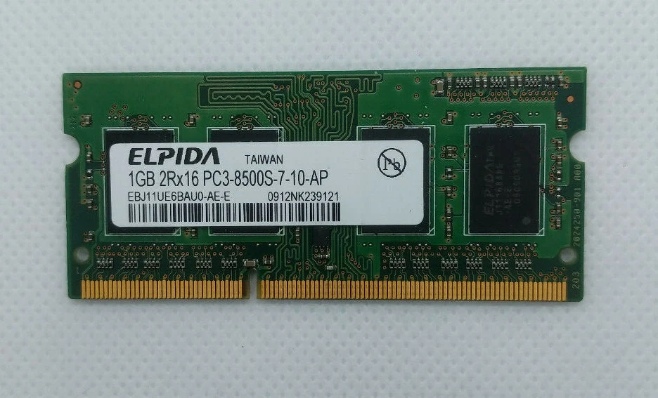 Elpida 1GB 2Rx16 PC3-8500S-7-05-AP Laptop Memory EBJ11UE6BAU0-AE-E so-dimm - Image 1 of 1