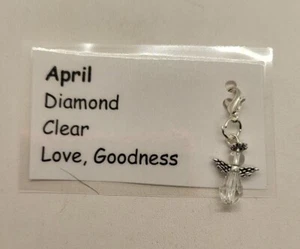 Guardian Angel April Birthstone Charm/ Zipper Pull; Diamond; Handmade; GP; SP - Picture 1 of 3
