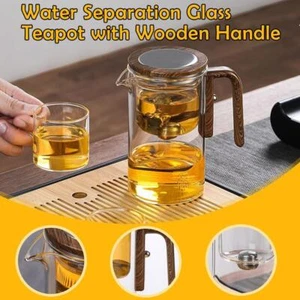 Water Separation Glass Teapot Wooden Handle Press Control Magical Glass^ X2X2 - Picture 1 of 17