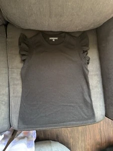 NWOT-ADRIANNA PAPELL Womens Black Flutter/Ruffle, Short Ribbed Tee Size XS - Picture 1 of 10