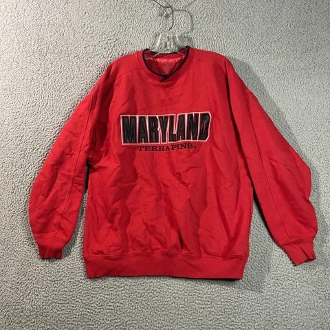 Maryland Terrapins Mens Extra LargeRed Sweatshirt Adult Fleece Spell Out Sweater Cover