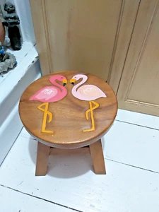 KIDS SOLID WOOD STOOL IN A COLOURFUL FLAMINGO DESIGN - Picture 1 of 14
