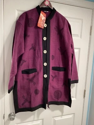 Jaqueta Blazer Venus Imports Libélula Roxa Tamanho XXL Arte Usável Botão Frontal Nova Com Etiqueta - Imagem 1 de 4