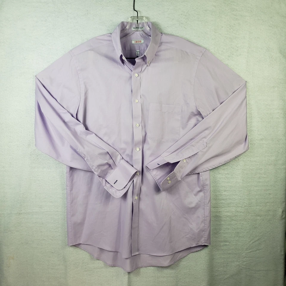 Camisa de vestir Izod para hombre M mediana 15,5 34/35 sarga púrpura manga larga abotonada Foto 1 de 4