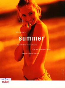EVIAN WATER magazine AD #12 RARE 1997 OOP SUMMER TOPLESS GIRL SUNSET BACKGROUND - Picture 1 of 2