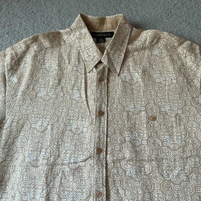 NEW Andrew Fezza Shirt Mens Extra Large Beige Geometric Linen Rayon Camp Hawaii - Image 1 of 4