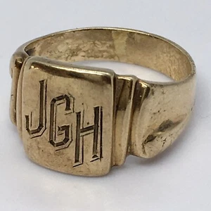 Antique American 10K GOLD SIgnet RIng 5.6 Gram Size 11 Engraved JGH - Picture 1 of 11
