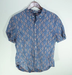 Reyn Spooner Geometric Hawaiian Shirt Mens Medium Reverse Print Blue Orange - Picture 1 of 3