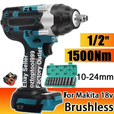 1500NM 1/2'' Brushless Cordless Impact Wrench Rattle Gun For Makita 18V Battery - image 1 of 4