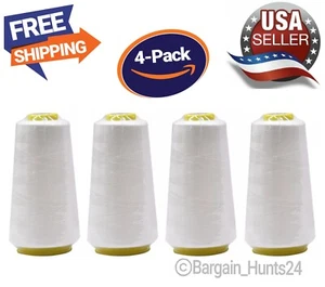 White Sewing Thread 2500 Yard Each Spools All Purpose 100% Polyester (Pack of 4) - Picture 1 of 6