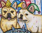 French Bulldog Jester 4x6 Dog FOLK Art Card Print by Artist KSams Mardi Gras