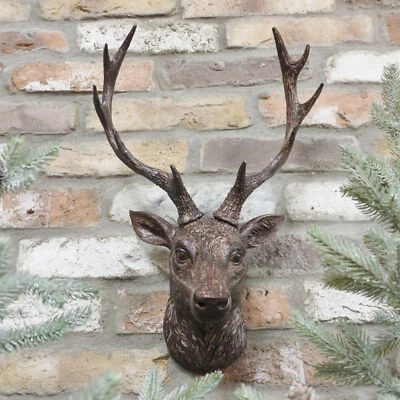 Vintage Aged Resin Reindeer Deer Stags Antlers Head Wall Mounted Large Sculpture - Image 1 of 3