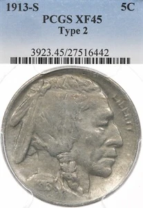 1913-S 5C PCGS XF45 Type 2 Buffalo Nickel T2 TII - Picture 1 of 3