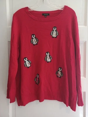 Verve Ami red sequined penguin pullover sweater 1X plus festive Christmas winter - Image 1 of 4