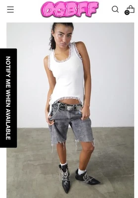 Camiseta sin mangas de liga OGBFF blanca lazos de encaje coqueta showgirl mediana hecha en LA EE. UU. Foto 1 de 4