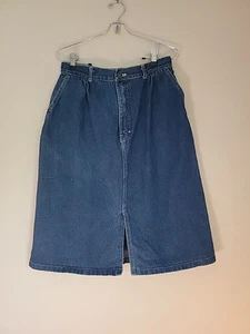 Vintage 90s Denim Skirt With Front Slit, Side Pockets, 100% Cotton, 28inch Waist - Picture 1 of 9