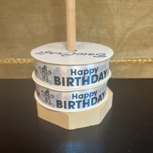 Vintage Bow Craft Shasheen Ribbon Happy Birthday Blue 7/8” & 12’ NOS 2 Available - Picture 1 of 5