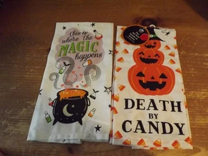 2 NEW HaLLoWeeN FLOUR SACK TEA TOWELS NWT - Picture 1 of 12