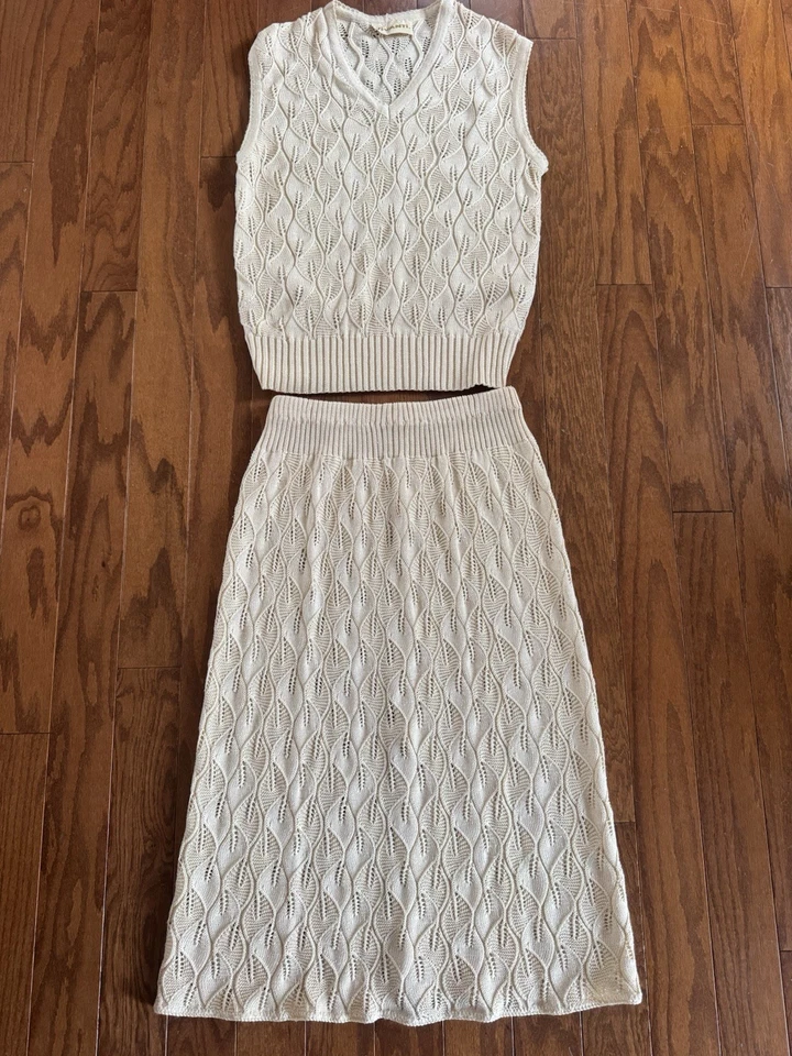Vtg Vivanti Knit 2 PC Silk Blend Cream Skirt Sweater Set Sz 10 Elegant READ - Image 1 of 4