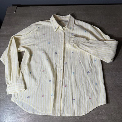 Vintage 90 KORET FRANCISCA Petite Large Yellow Strip Embordered Button Up Blouse - Image 1 of 4