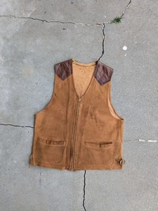 Rare 30s Vintage Leather Vest YORK 4XL Deco TALON Chain Zipper USA Antique - Picture 1 of 7