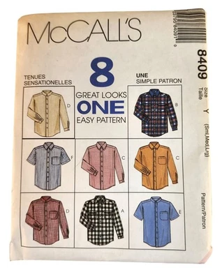 McCalls 8409 Mens Western Style Shirt Sewing Pattern Multi-Size S-M-L Uncut Fact - Image 1 of 4