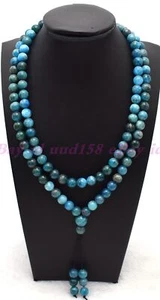 AAA Vintage Blue Apatite 108 Prayer Beads Round Gemstone Necklace - Picture 1 of 4