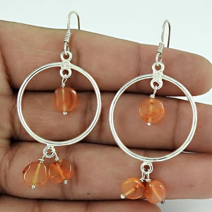 Natural Carnelian Gemstone 925 Silver Drop/Dangle Boho Earrings For Women M28 - Picture 1 of 4