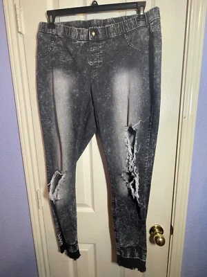 Jeggings de mezclilla elásticos desgastados lavado ácido negro XL Zeza B By Hue Foto 1 de 4