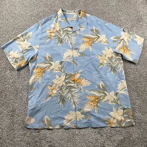 Tommy Bahama Shirt Men XLT Blue Silk Floral Hawaiian Tropical Camp Resort Tall - Picture 1 of 11