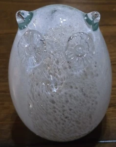 6" Hand Blown Aqua, White, Green Aventurine Art Glass Owl Figurine Medium - Picture 1 of 7