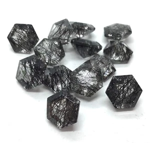 Loose Gemstone Hexagon Cut AAA Natural Black Rutile Quartz For Making Jewelry - Picture 1 of 24